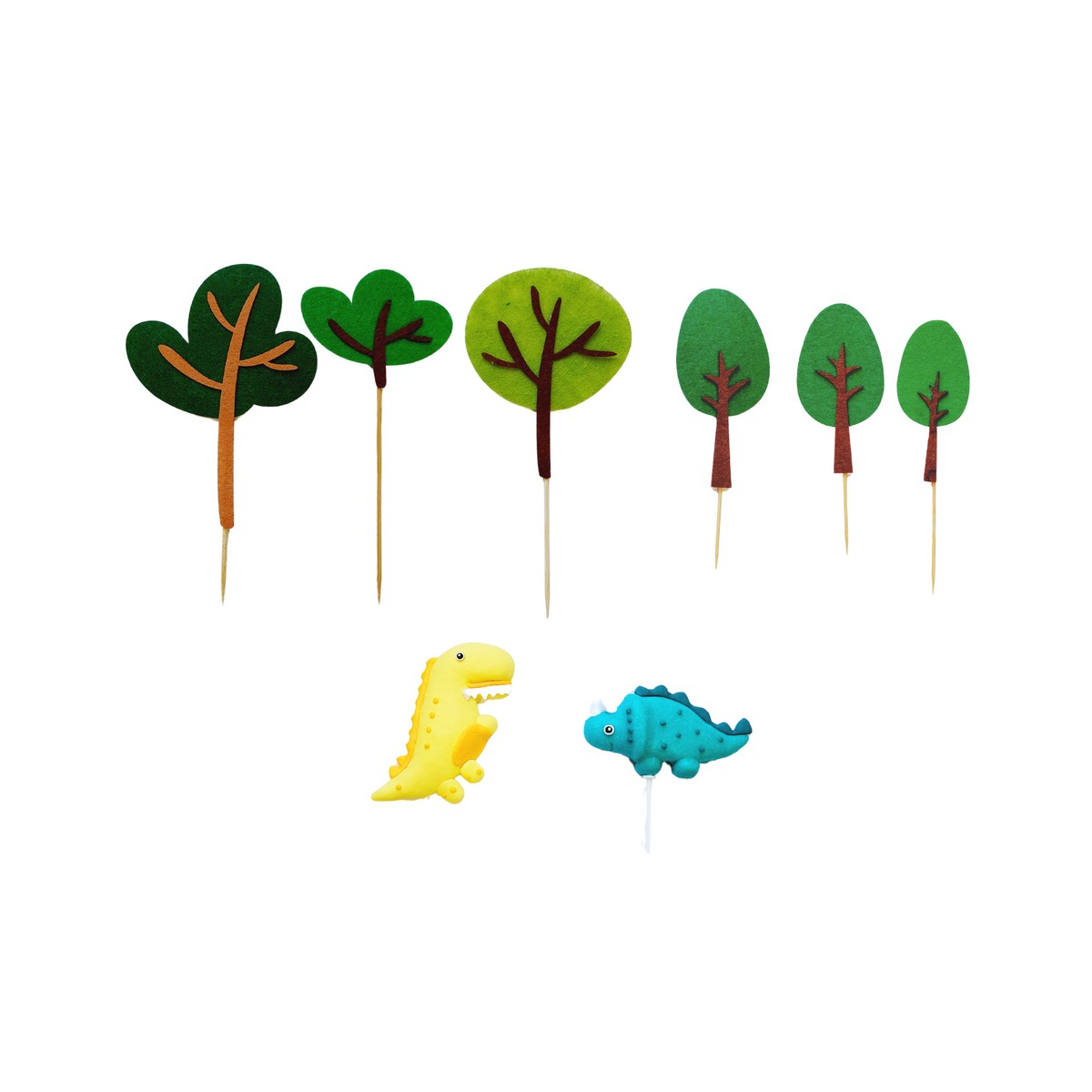 Felt forest trees and Clay Dinosaurs Cake Topper set lifestyle photo