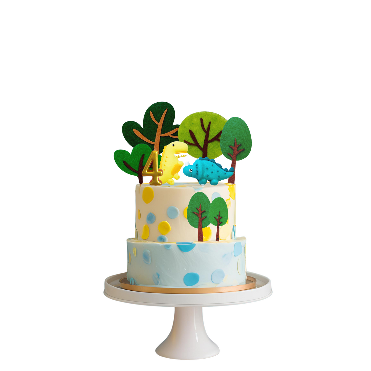 Felt forest trees and Clay Dinosaurs Cake Topper set lifestyle photo