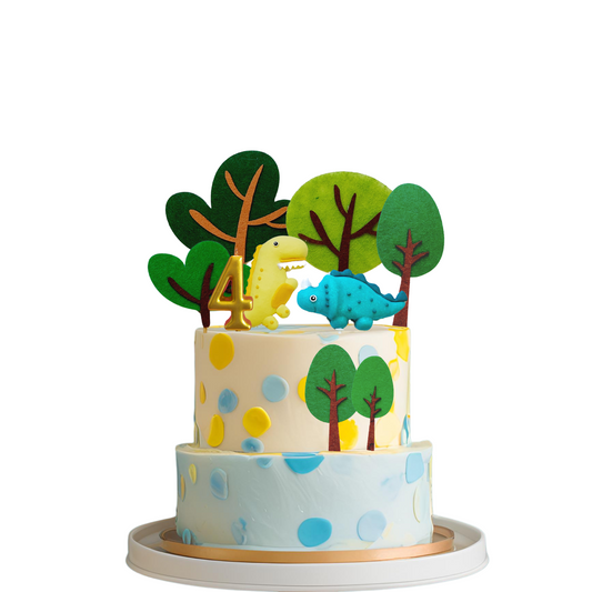 Felt forest trees and Clay Dinosaurs Cake Topper set lifestyle photo