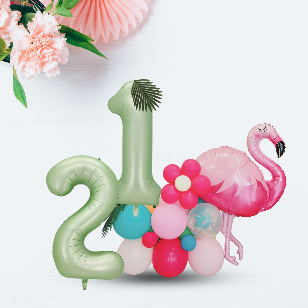 Flamingo and flowers summer tropical balloon sculpture bouquet product photo 3