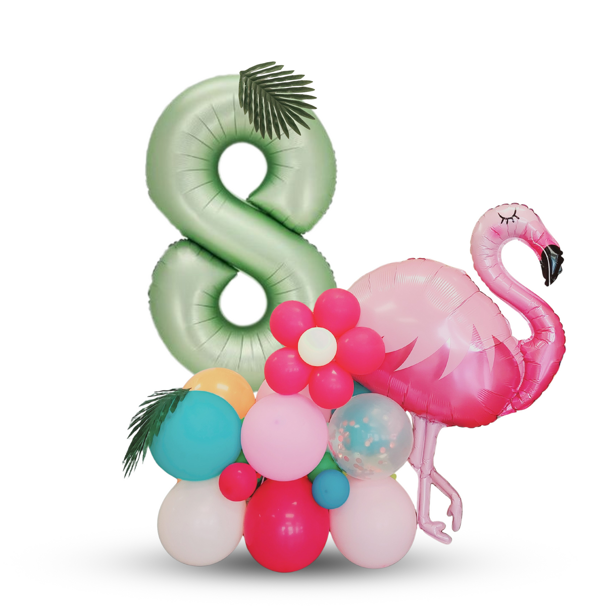 Flamingo and flowers summer tropical balloon sculpture bouquet product photo 4