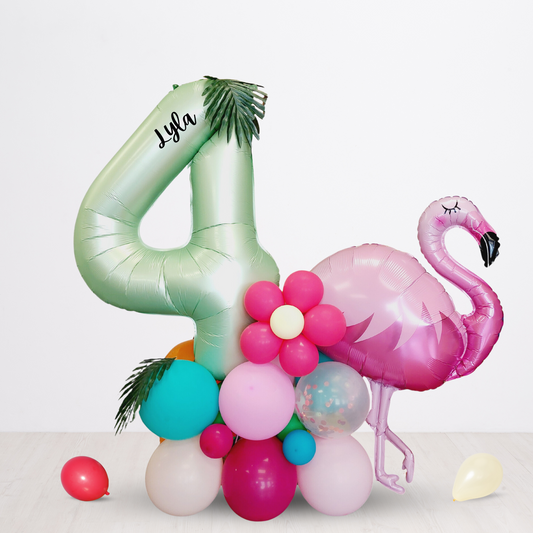 Flamingo and flowers summer tropical balloon sculpture bouquet product photo