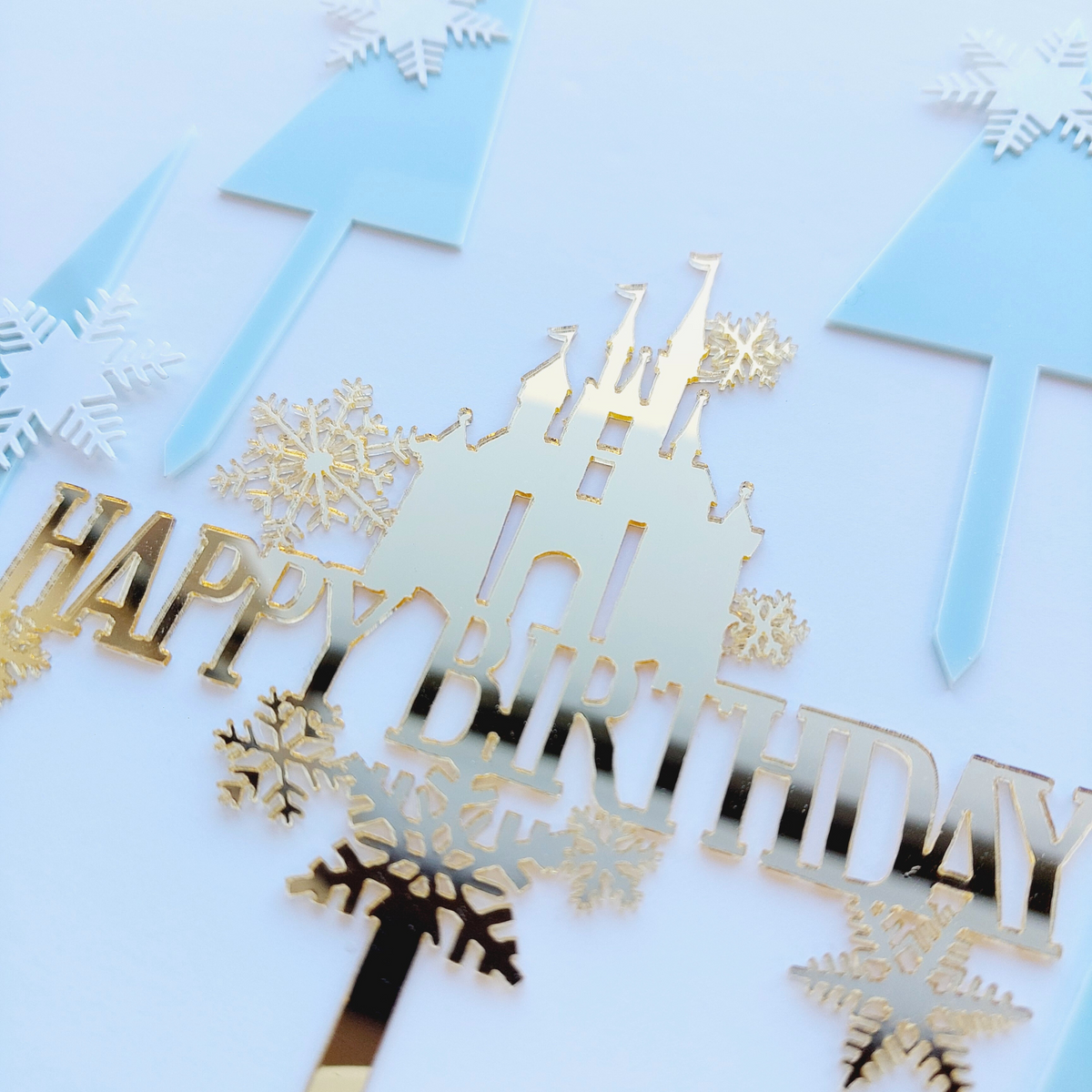 Frozen princess castle trees acrylic cake topper sets lifestyle photo