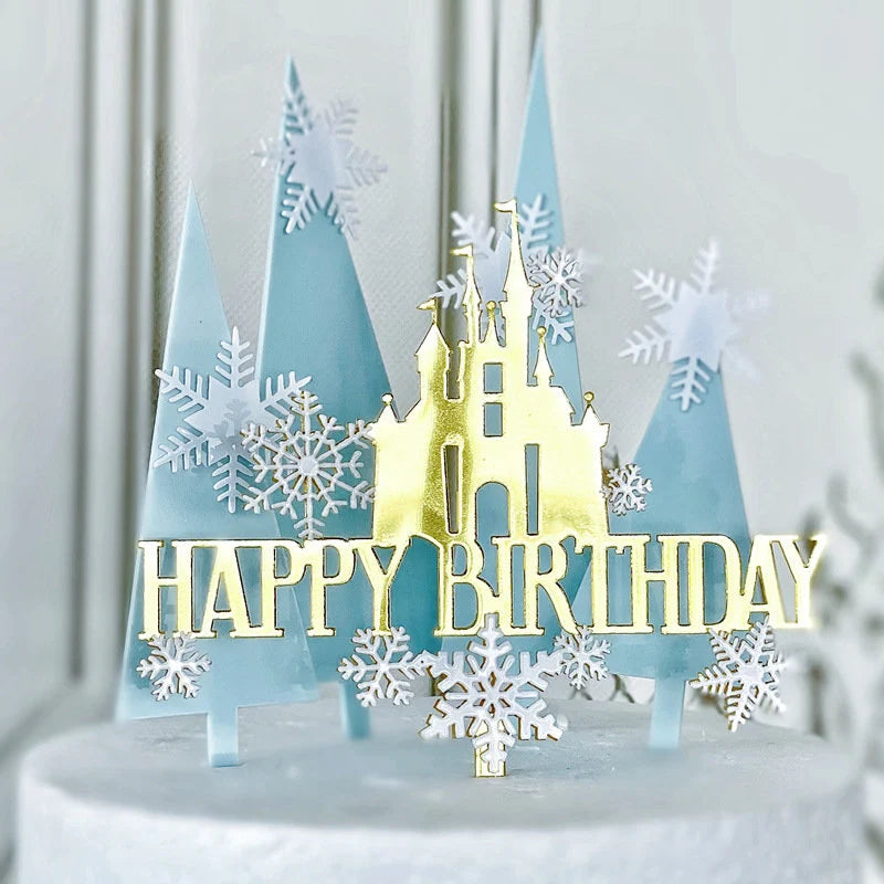 Frozen princess castle trees acrylic cake topper sets lifestyle photo
