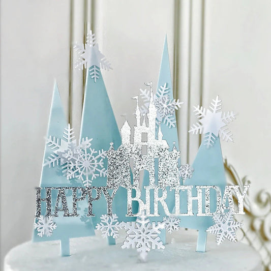 Frozen princess castle trees acrylic cake topper sets lifestyle photo