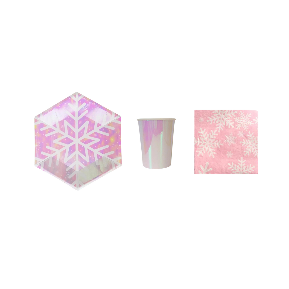 8-pack iridescent snowflakes paper plates cups set product photo 2
