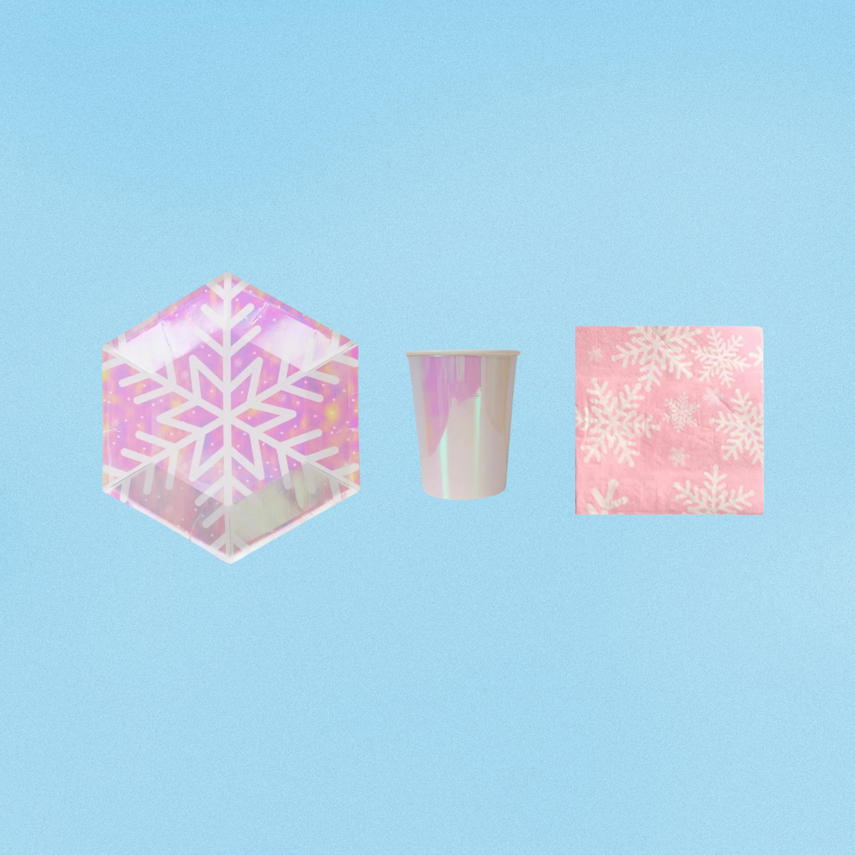 8-pack iridescent snowflakes paper plates cups set product photo 4
