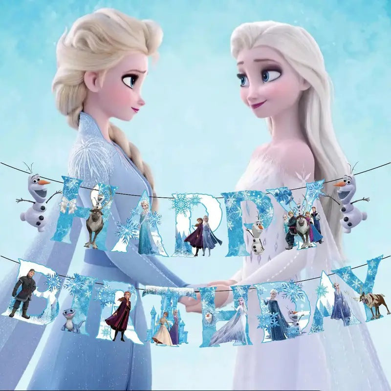 Frozen inspired bunting banner garland blue birthday decoration product photo 2