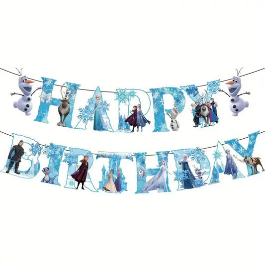 Frozen inspired bunting banner garland blue birthday decoration product photo