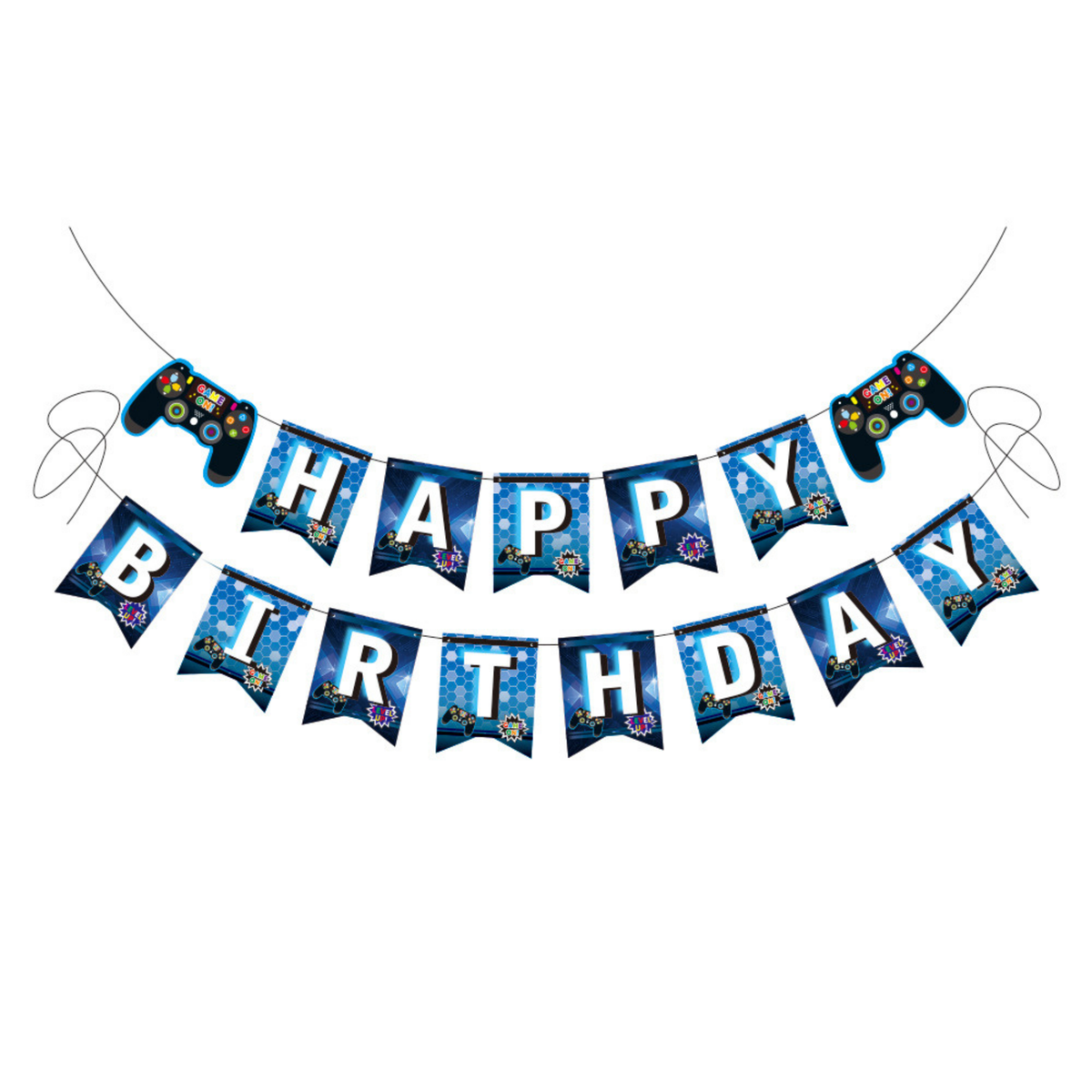 Gaming control bunting banner garland blue or green for birthdays product photo 2