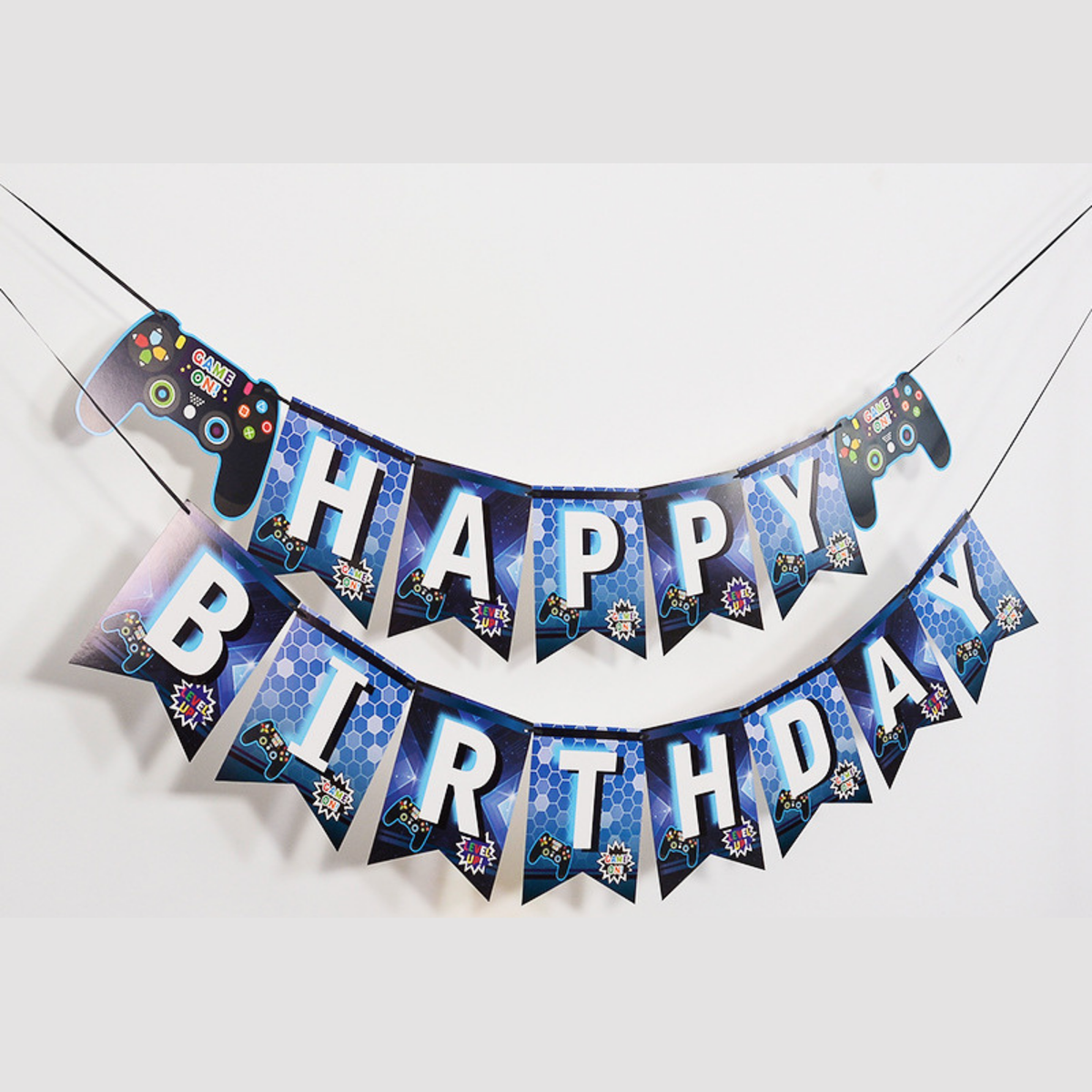 Gaming control bunting banner garland blue or green for birthdays product photo 3