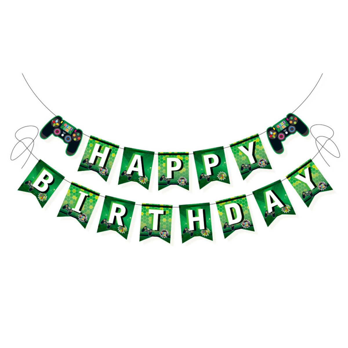 Gaming control bunting banner garland blue or green for birthdays product photo
