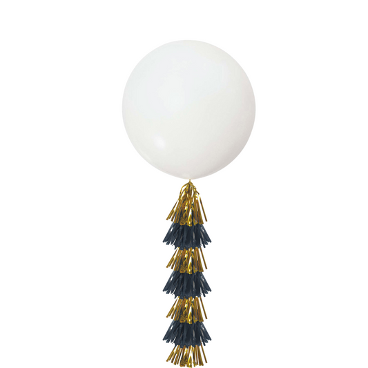 Giant 36inch Balloon with Tassel Tails, White Black Gold product photo