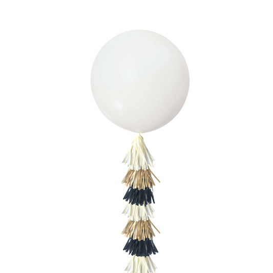 Giant 36inch Balloon with Tassel Tails, White Gold product photo
