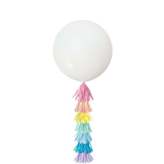 Giant 36inch Balloon with Tassel Tails, White Rainbow product photo