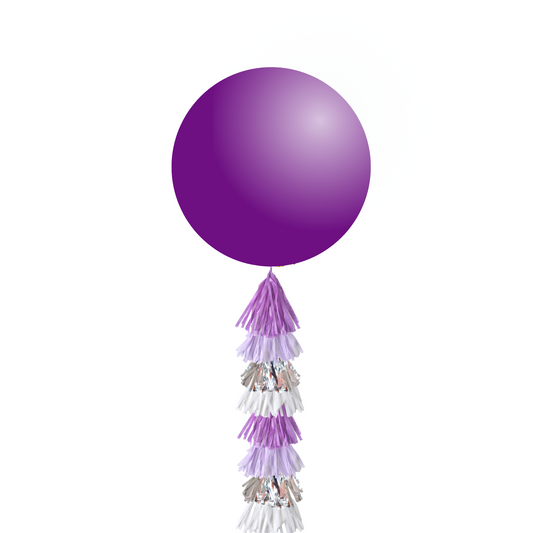 Giant 36inch Balloon with Tassel Tails, Purple Silver product photo