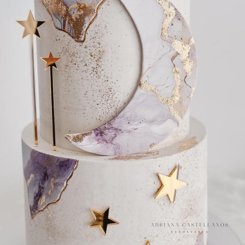24pcs Gold acrylic stars space night baby children cake topper set product photo 2