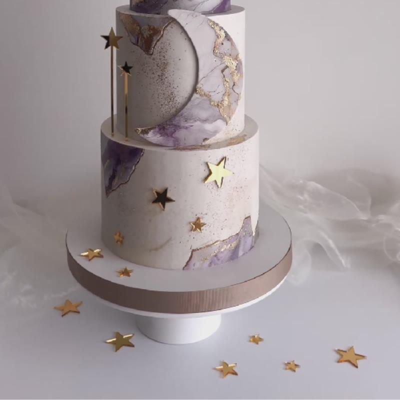 24pcs Gold acrylic stars space night baby children cake topper set product photo 3