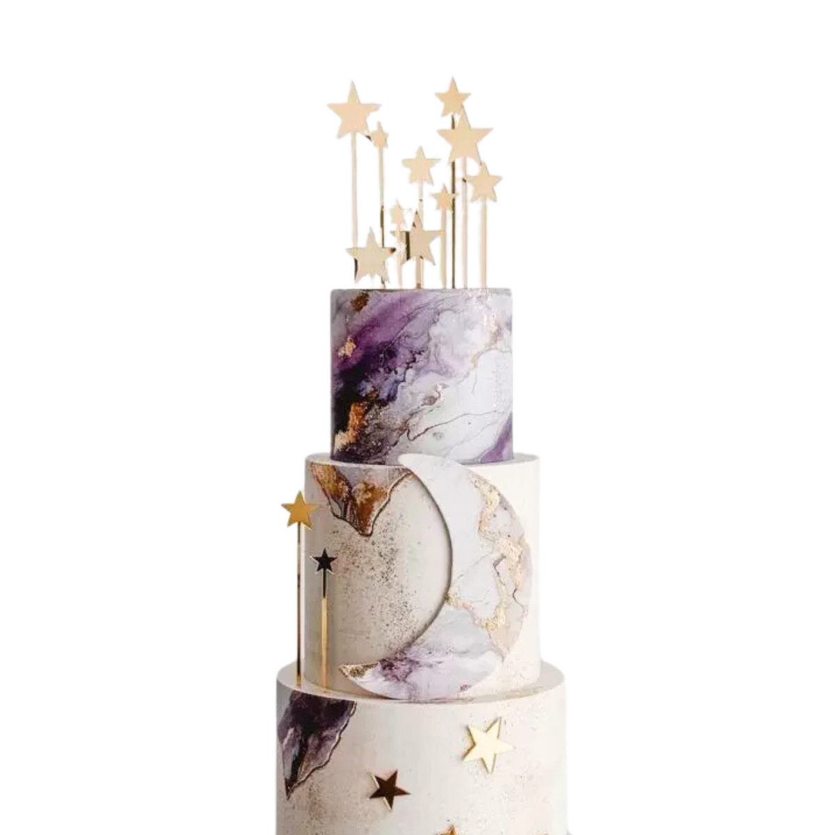 24pcs Gold acrylic stars space night baby children cake topper set product photo