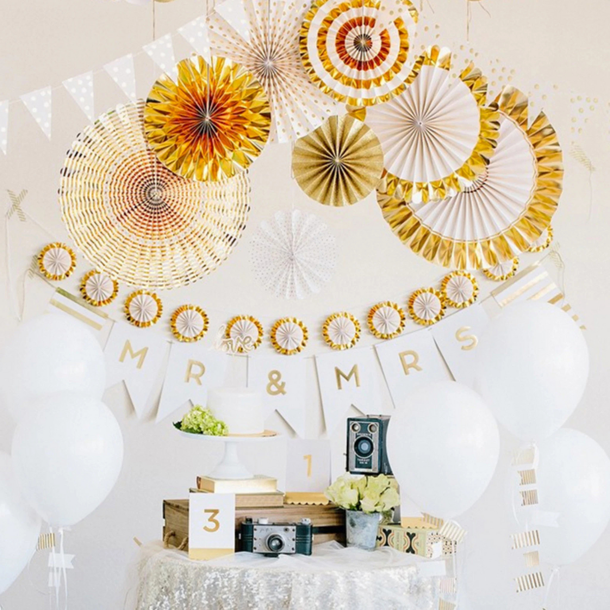Gold Eco Paper fan decoration wedding women milestone birthday decoration product photo 3