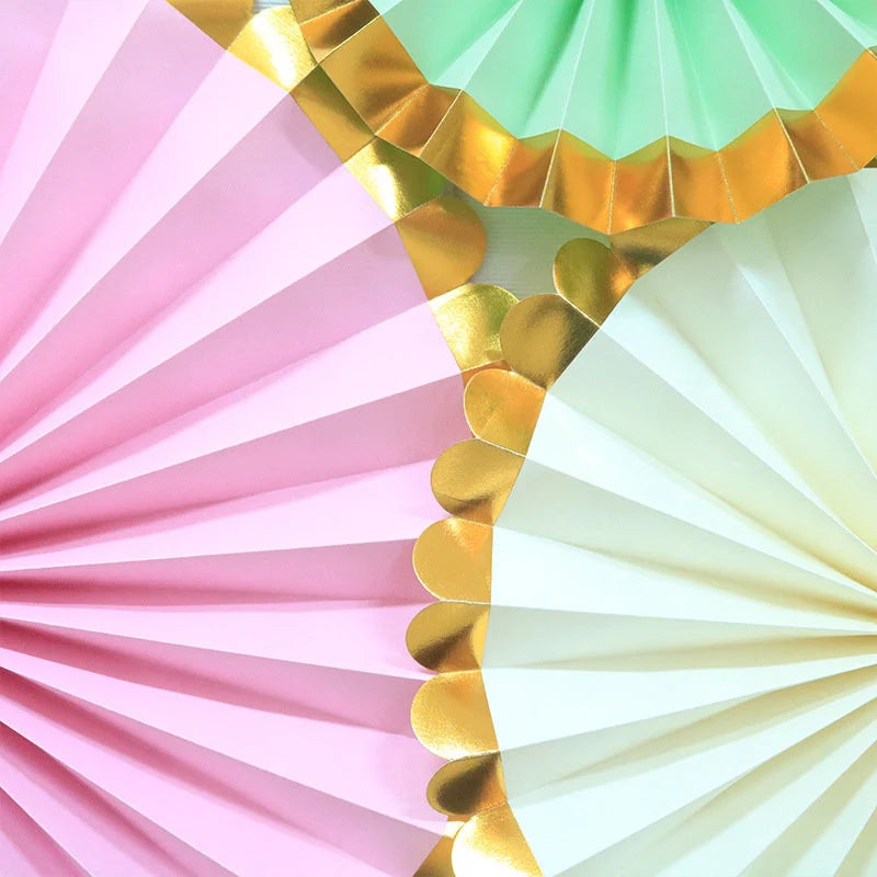 Pink Pastel Eco Paper fan happy birthday bunting decoration with gold star product photo 4