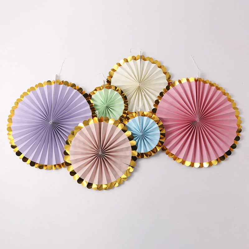 Pink Pastel Eco Paper fan happy birthday bunting decoration with gold star product photo 5