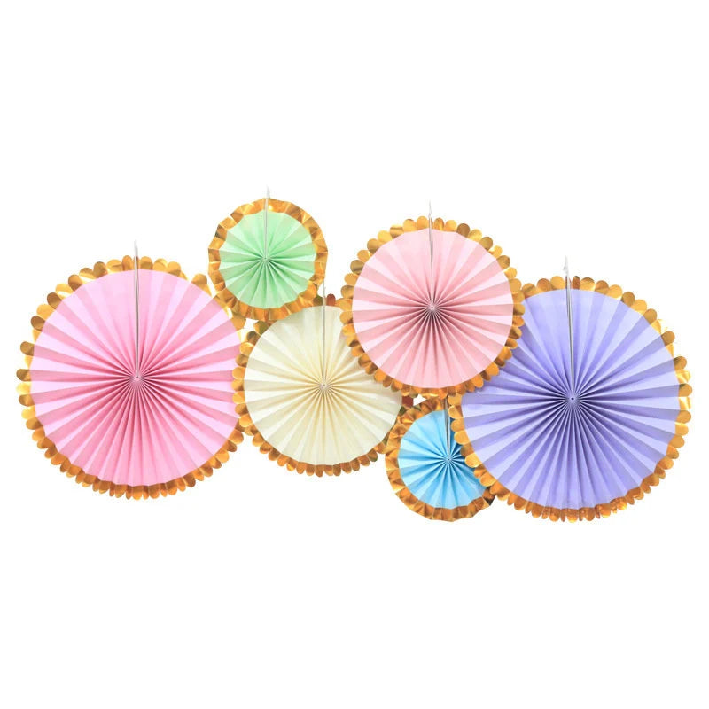 Pink Pastel Eco Paper fan happy birthday bunting decoration with gold star product photo 6