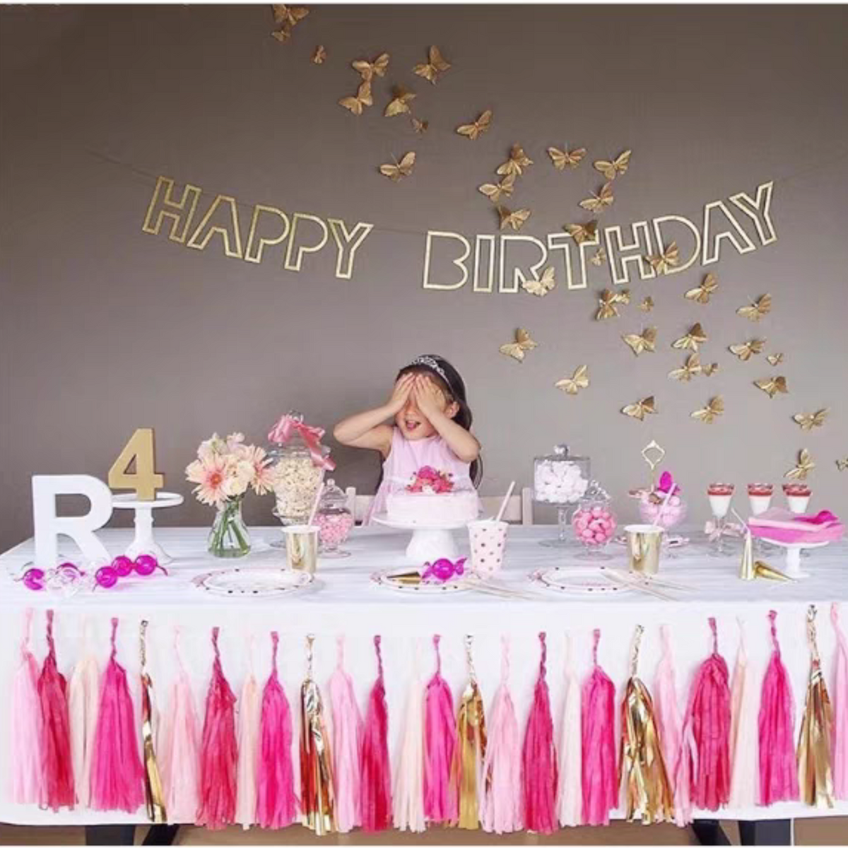 Gold pink peach style paper tissue tassel garland product photo