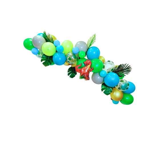 Green and blue dinosaur balloon garland product photo