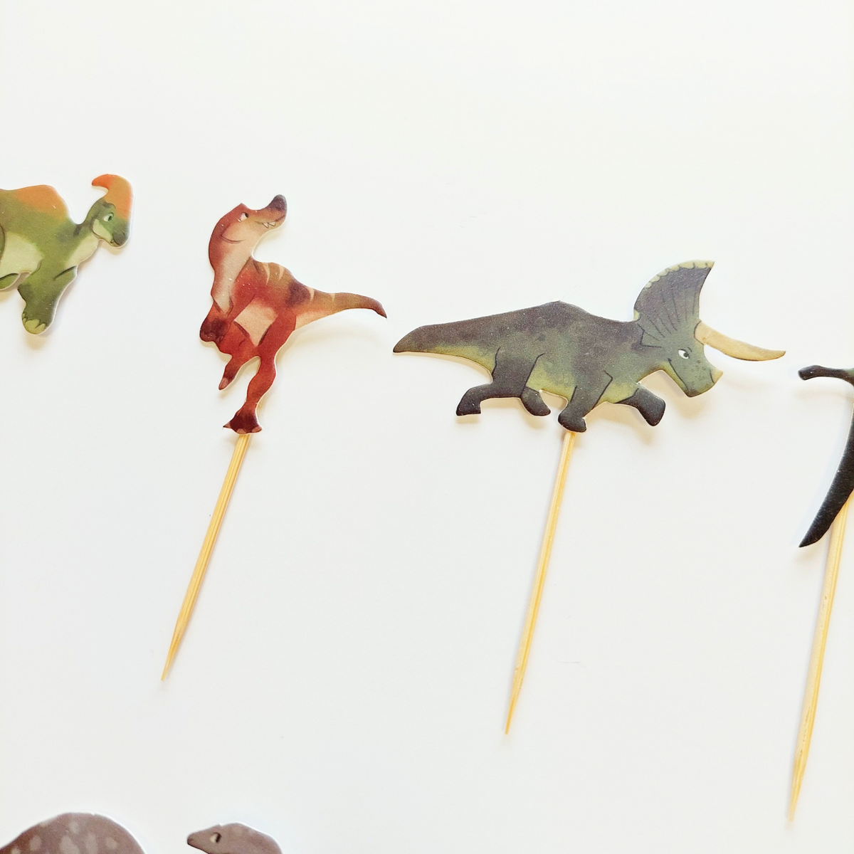 Green and brown Dinosaurs Birthday cup Cake Topper set product photo 2