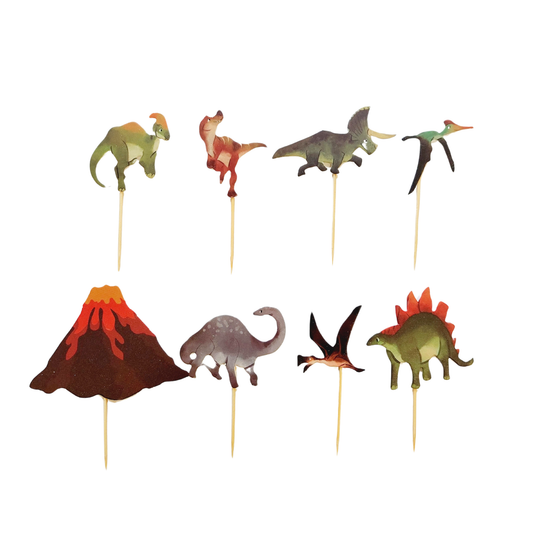 Green and brown Dinosaurs Birthday cup Cake Topper set product photo