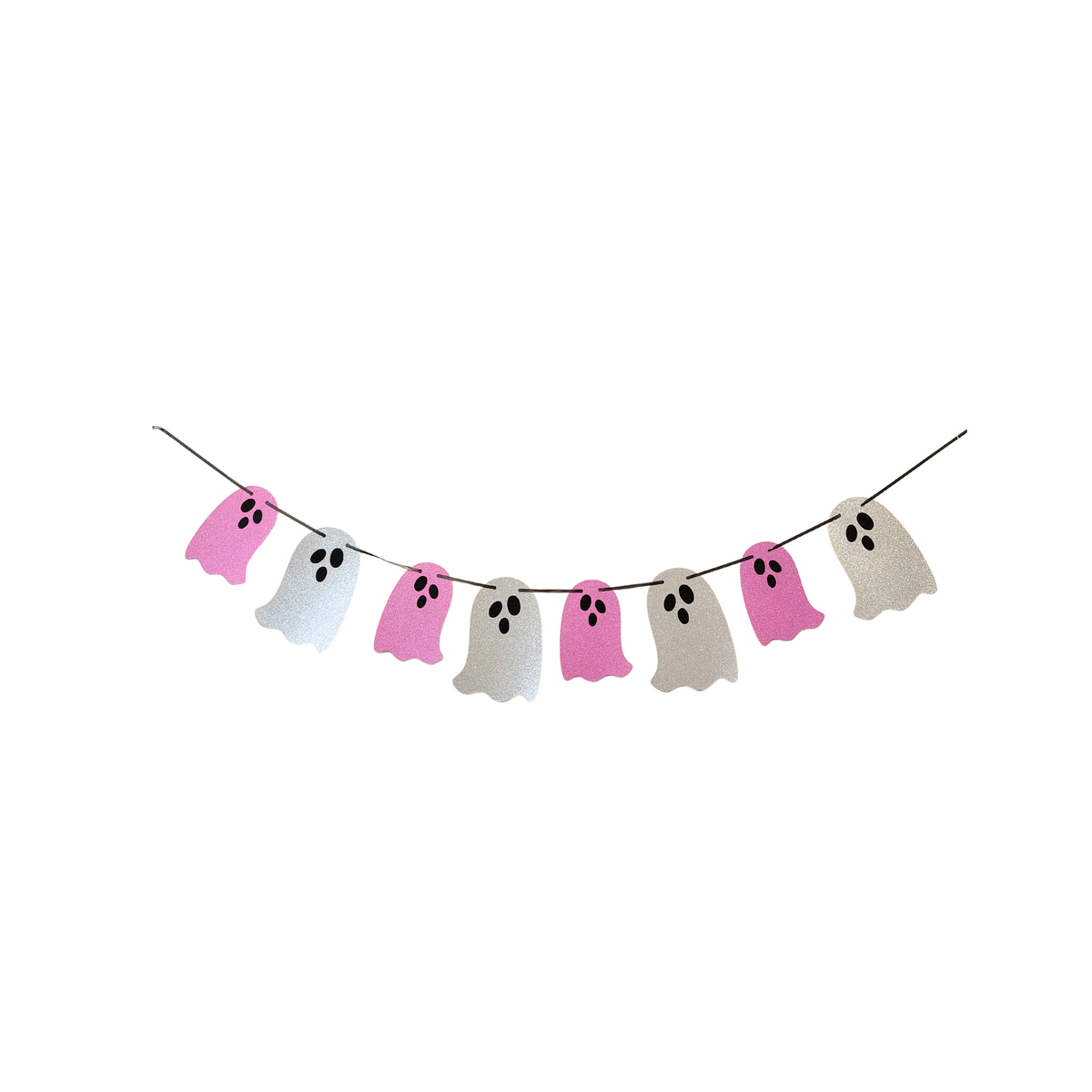 Halloween glittery paper card pink silver ghosts bunting garland children product photo