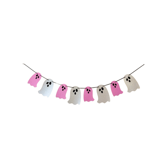 Halloween glittery paper card pink silver ghosts bunting garland children product photo
