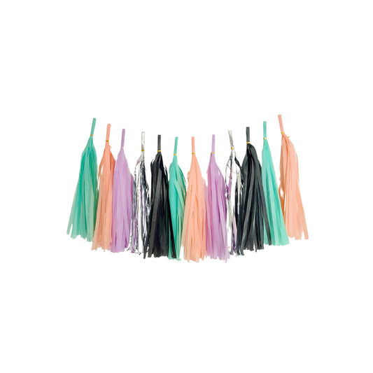 Pastel Orange Green Black tissue tassel garland product photo
