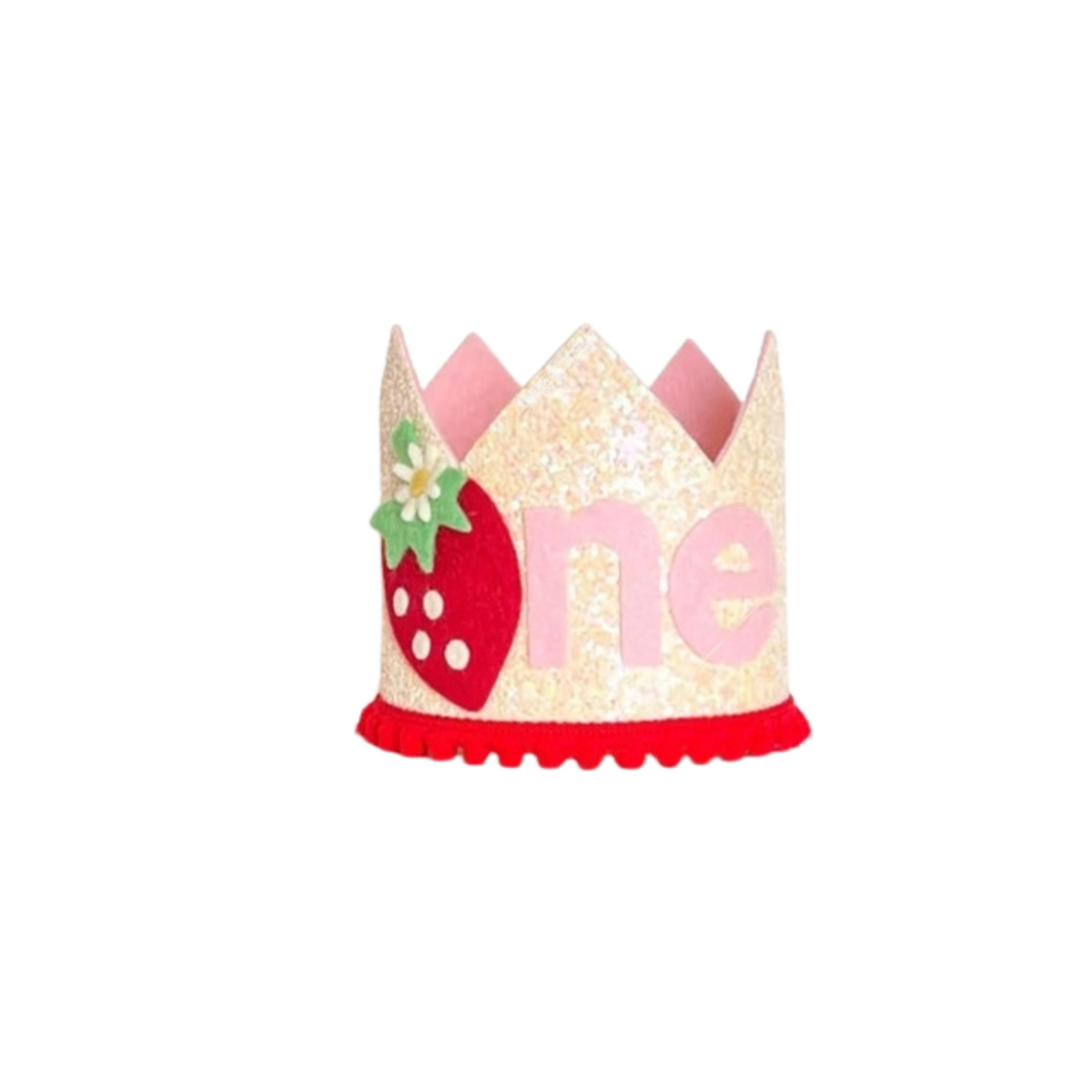 Handmade fruits pink strawberry Birthday Party Cake Smashing Felt crown Hat product photo 2