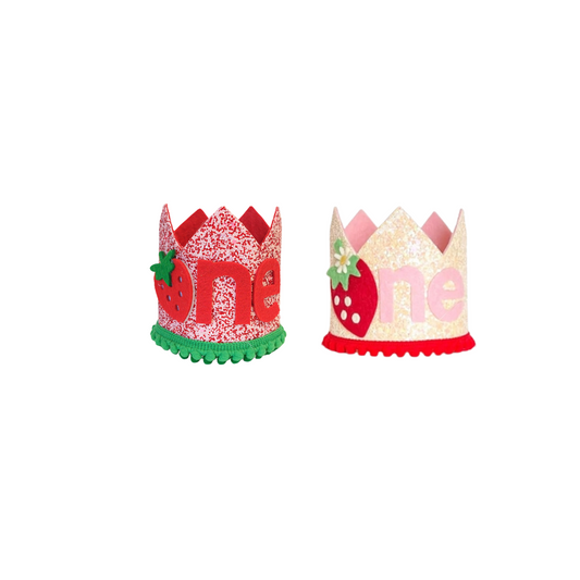 Handmade fruits pink strawberry Birthday Party Cake Smashing Felt crown Hat product photo