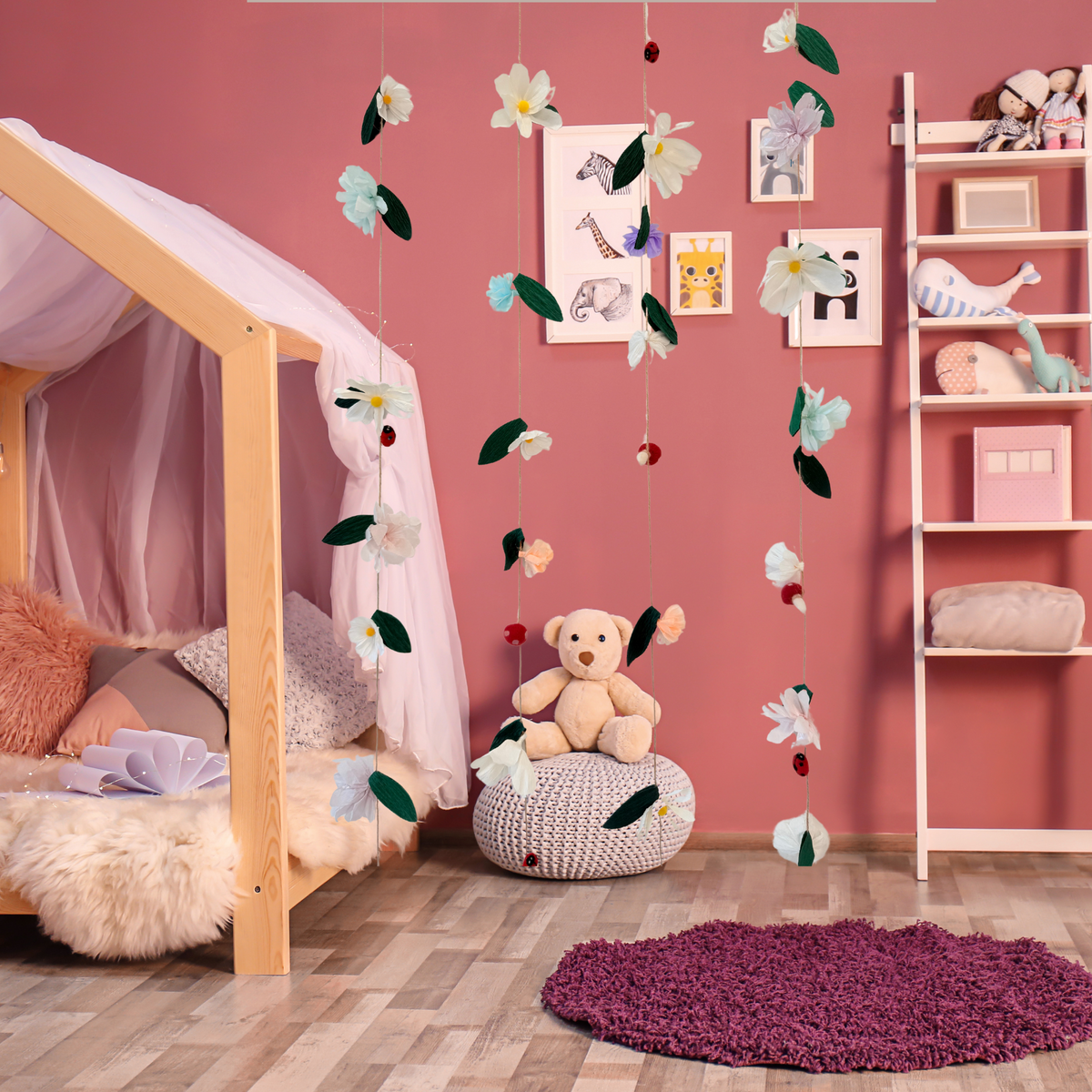 Handmade Girls room fairy party flowers ladybird mushroom hanging streamers decoration product photo 9
