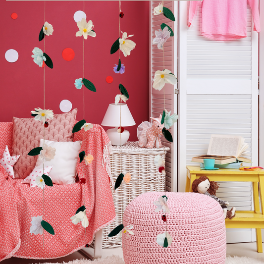 Handmade Girls room fairy party flowers ladybird mushroom hanging streamers decoration product photo