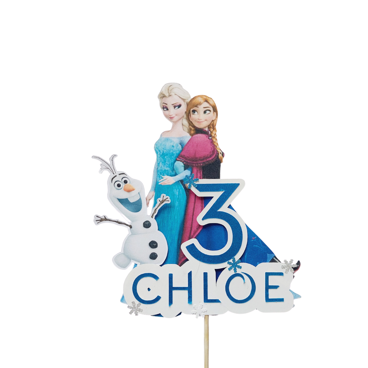 Handmade personalised paper card frozen character cake topper product photo