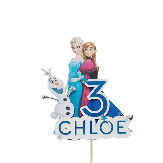 Handmade personalised paper card frozen character cake topper product photo
