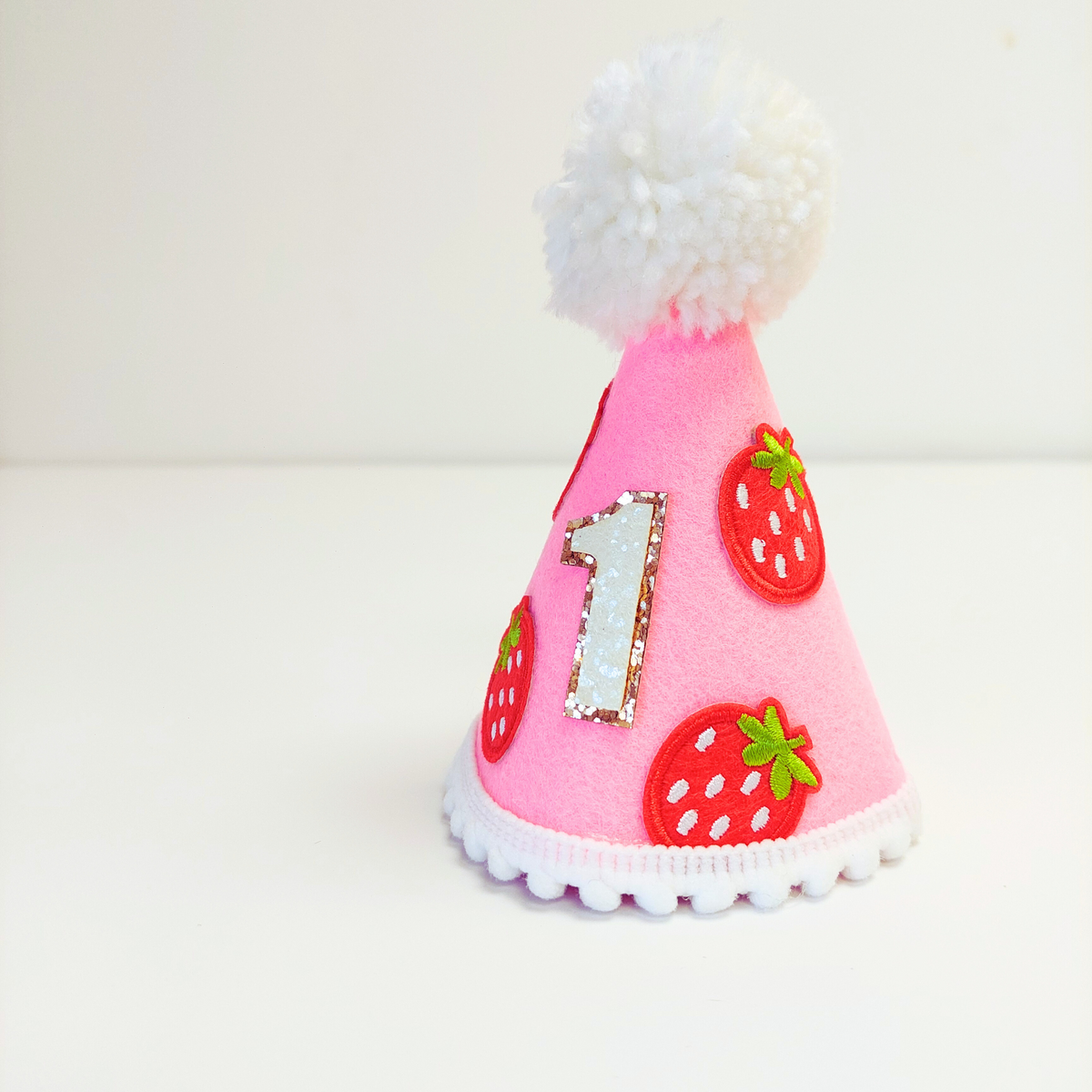 Handmade strawberry 1st Birthday Party Cake Smashing Felt cone crown Hat product photo 3