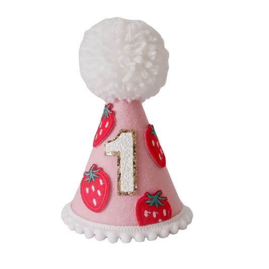 Handmade strawberry 1st Birthday Party Cake Smashing Felt cone crown Hat product photo