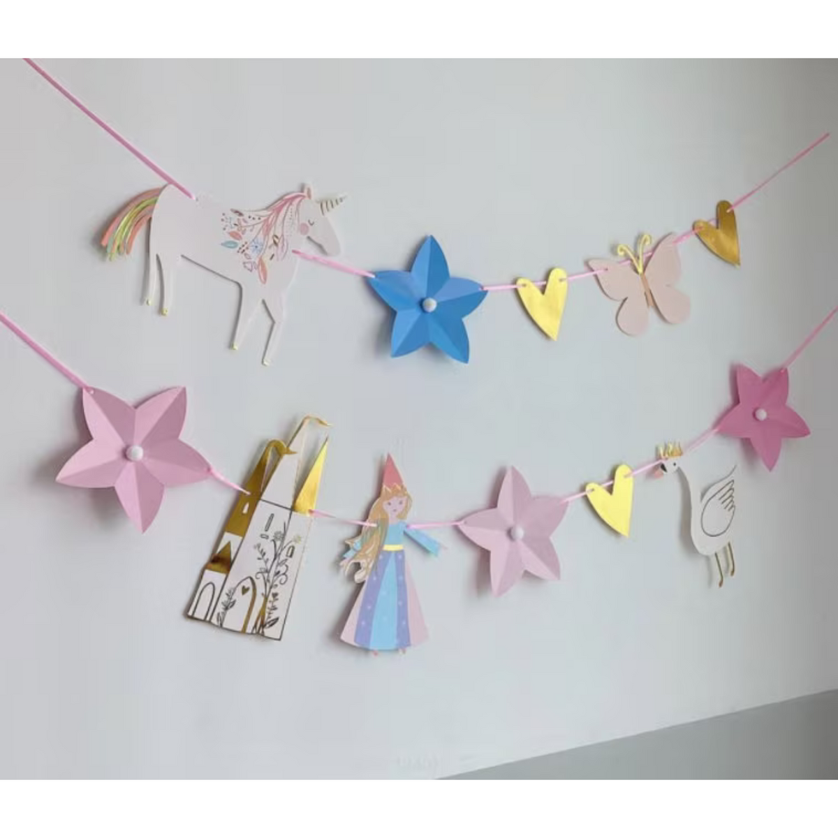 Birthday girl bunting garland white pink gold decoration Disney princess and product photo 2