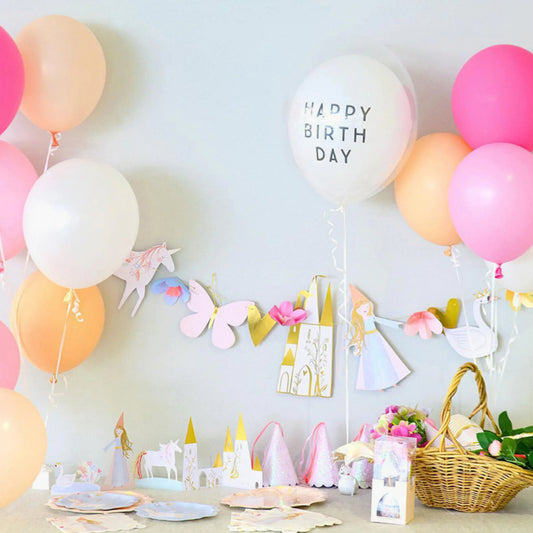Birthday girl bunting garland white pink gold decoration Disney princess and product photo