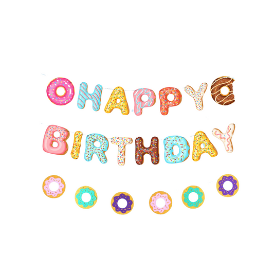 Happy birthday donuts sweets paper bunting garland girls or boys birthday party decoration product photo