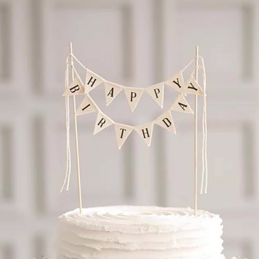 Happy birthday fabric flags bunting garland cake topper product photo