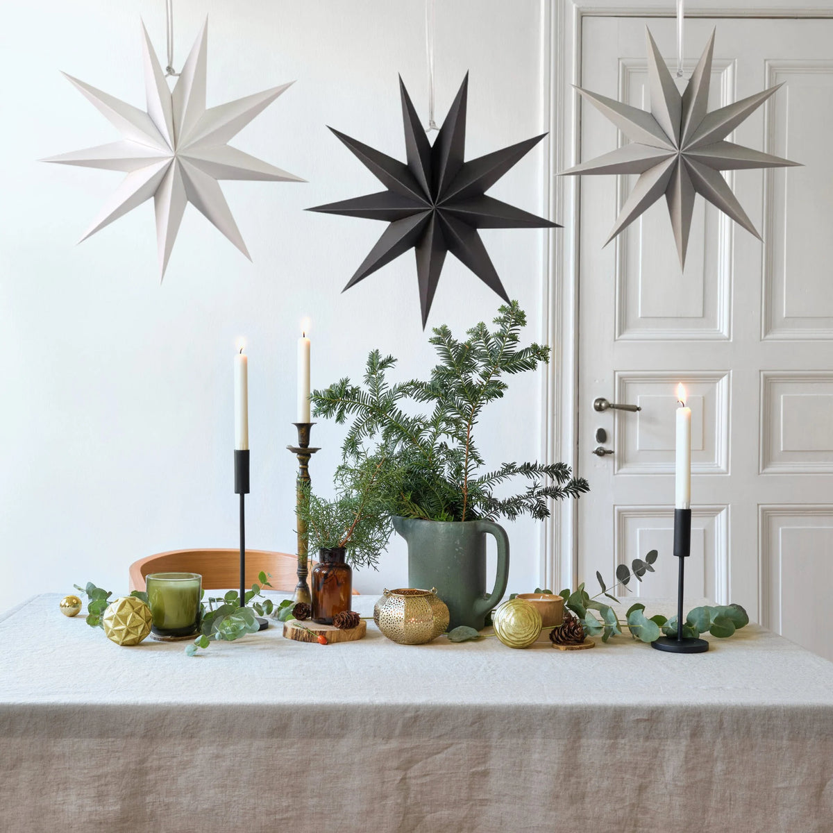 45, 60cm handmade paper 3D hanging stars Christmas party home shop room table top window decoration quality and chic reusable white silver black - TheLittleStuff