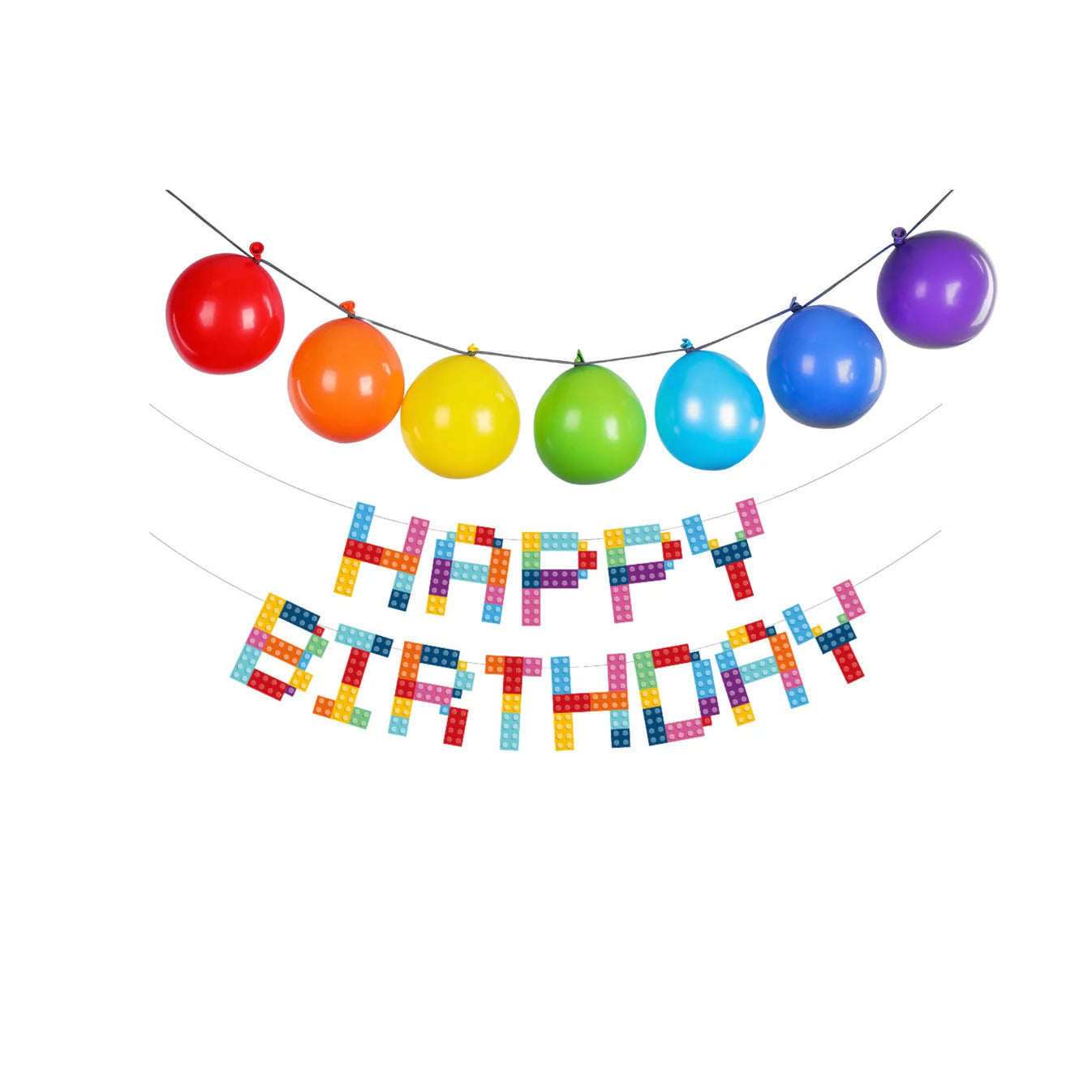 Building Blocks “HAPPY BIRTHDAY” paper and balloon Banner Garland - TheLittleStuff