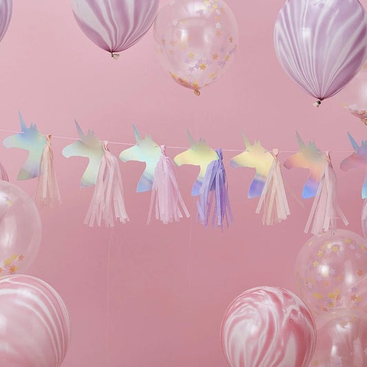 Iridescent magical Unicorn fairies fairy tale pink purple paper tassels product photo