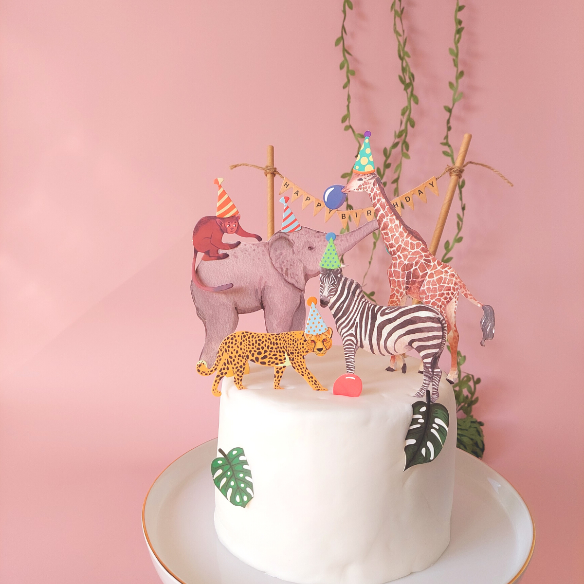 Jungle Animal Safari zoo monkey leopard giraffe elephant Birthday Cake Topper Set product photo 2